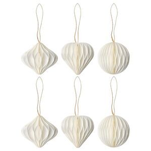 IKEA Ornament Set Of 6 Mixed Shapes White w/Jute string 006.048.30 Free Shipping